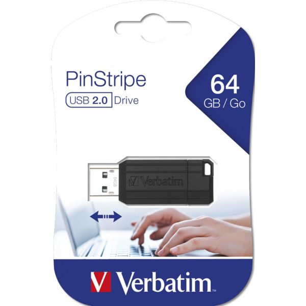 Verbatim USB Drive 2.0 Pinstripe 64GB Black