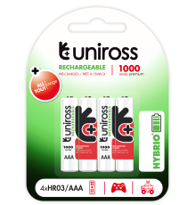 Uniross AAA 1000 Hybrio Rechargable Batteries 4Pcs| Armenius Store