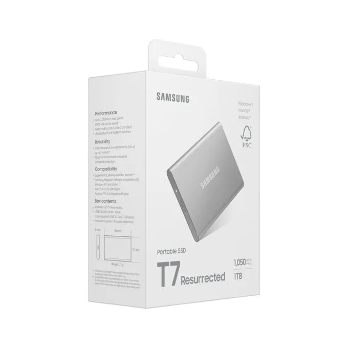 1TB Samsung Portable SSD T7 Resurrected USB-C 3.1 (10Gb ?s) Silber externe Festplatte SSD — image 12