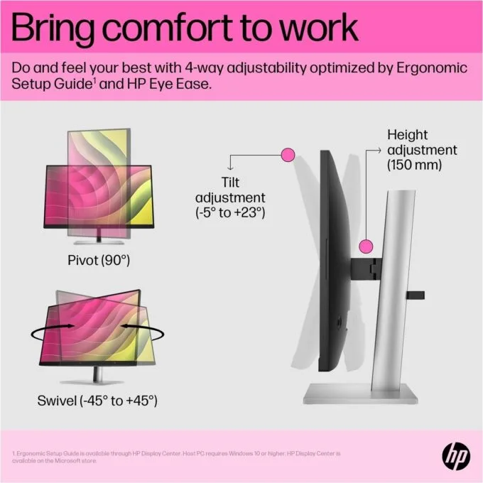 HP E24t G5 IPS Touch Monitor - 23.8" FHD 75Hz Pivot HDMI 2.0 DP — image 4