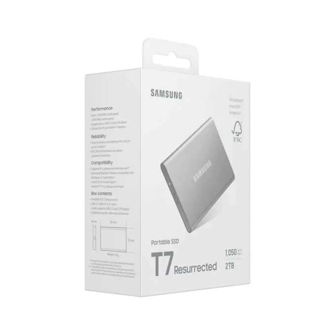 2TB Samsung Portable T7 Resurrected USB-C 3.1 (10Gb ?s) Silber externe Festplatte SSD — image 12