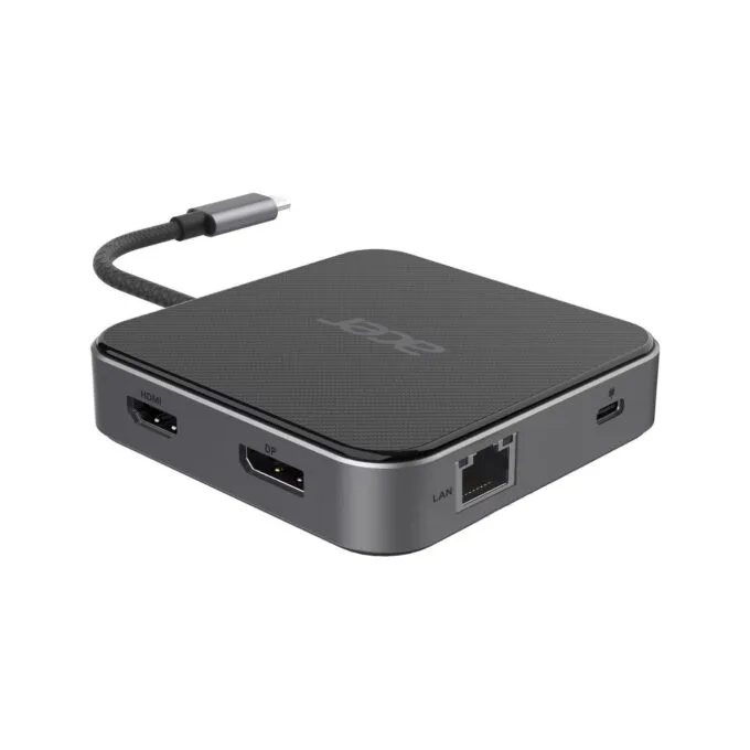 Acer Multi Display Hub - 7-in-1 USB4 Multiport Hub - 8K HDMI/DP, 100W PD, Ethernet, 2x USB-A, 3.5mm, Black/Silver — image 1