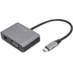 Adapter DIGITUS mini DP + VGA Adapter 20cm 4K 30Hz Silver Aluminum Housing
