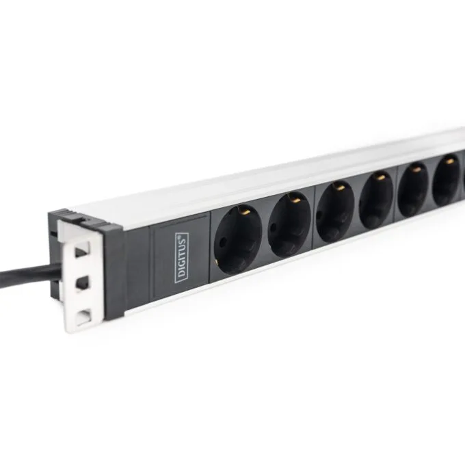 Aluminum 1U PDU with 8 Schuko outlets, 230V 16A, 2 m cable - Rack-mount, 19-inch width, 1U height — image 4
