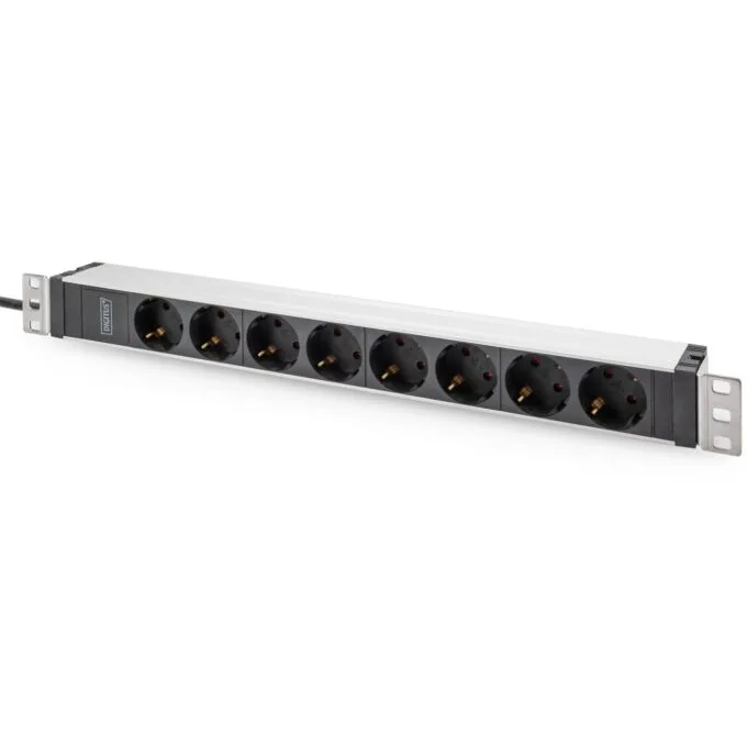 Aluminum 1U PDU with 8 Schuko outlets, 230V 16A, 2 m cable - Rack-mount, 19-inch width, 1U height — image 1