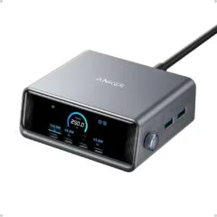 Anker Prime 250W USB C Charger - Ultra-Fast 6-Port GaN Charging Station, 2.26' LCD Display and Smart Control Dial Black