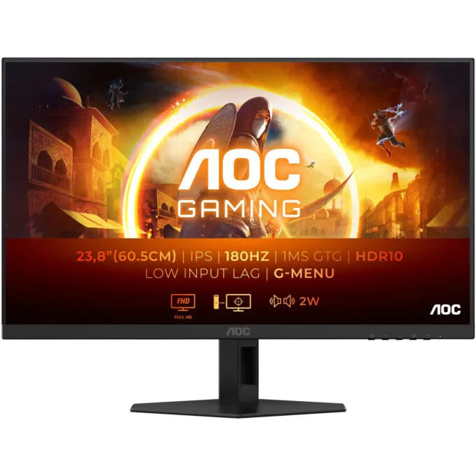 AOC 24G4XE - 23.8" Fast IPS Gaming Monitor, Full HD 1080p, 180Hz, 1ms, HDR10, 2xHDMI+DP, Black — image 1