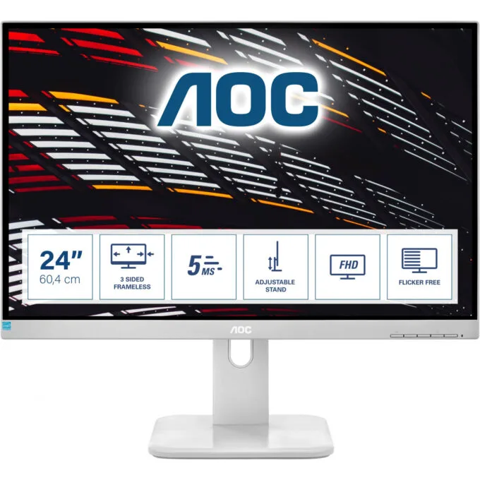 AOC 24P1/GR 23.8in Full HD IPS Monitor - HDMI/DP/DVI, USB 3.2 Hub, Grey, VESA, Adjustable Stand — image 1
