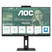 AOC 24P3CW - 23.8in IPS Full HD Monitor, 75Hz, 4ms, USB-C 65W, HDMI + 2x DP, Built-in Webcam, Black