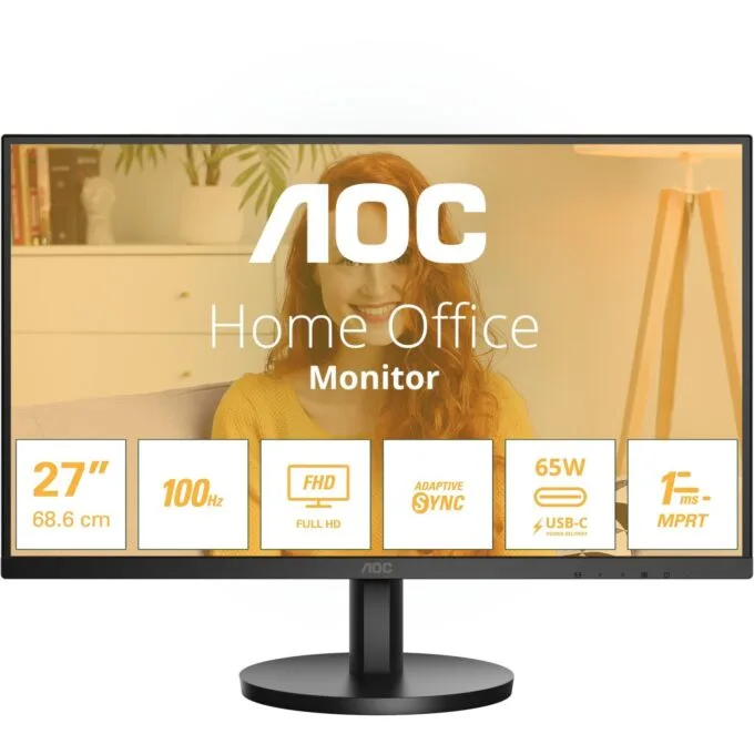 AOC Basic-line Monitor - 27B3CA2 - 27 inch FHD IPS, 1ms, 100Hz, HDMI USB-C, Built-in Speaker, Black — image 1