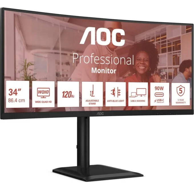 AOC Monitor - CU34E4CV - 86.0cm (34') 21:9 2xHDMI+DP+USB-C Curved Black — image 12