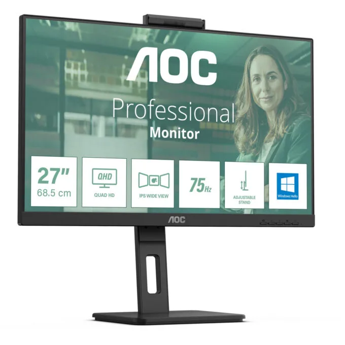 AOC Q27P3CW - 27in QHD (2560x1440) IPS Monitor with Webcam, USB-C PD65W, HDMI/DP, 75Hz, Black — image 2