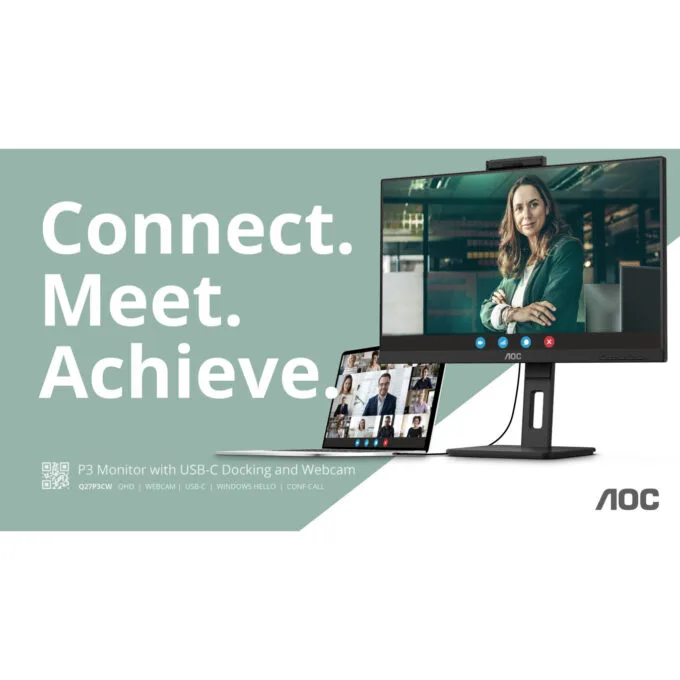 AOC Q27P3CW - 27in QHD (2560x1440) IPS Monitor with Webcam, USB-C PD65W, HDMI/DP, 75Hz, Black — image 10