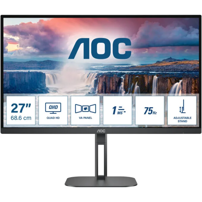 AOC Q27V5N/BK - 27in QHD (2560x1440) VA Monitor, 75Hz, 4ms, FreeSync Premium Pro, 300cd/m², Black — image 1