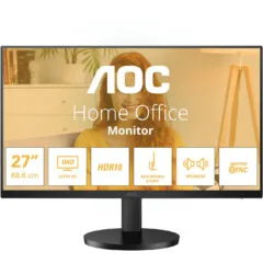 AOC U27B3AF - 27in 4K UHD IPS Monitor - 3840x2160, 60Hz, 4ms, 2xHDMI + DP1.4, Height-adjustable, Black