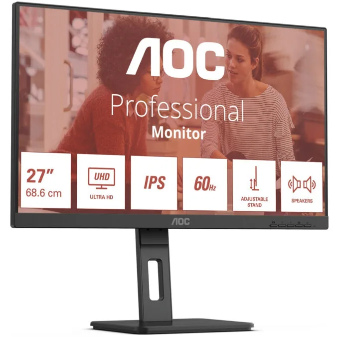 AOC U27E3UF - 27in 4K (3840x2160) IPS LED Monitor, 4ms GTG, 60Hz, Height-Adjustable, Black — image 2