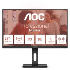 AOC U27E3UF - 27in 4K (3840x2160) IPS LED Monitor, 4ms GTG, 60Hz, Height-Adjustable, Black
