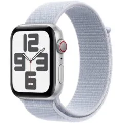 Apple Watch SE GPS + Cellular 44mm Silver Aluminium Case - Blue Cloud Sport Loop, 32 GB, OLED