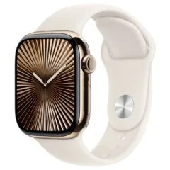 Apple Watch Series 10 GPS + Cellular 42mm Gold Titanium Case with Starlight Sport Band - S M