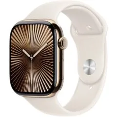 Apple Watch Series 10 - GPS + Cellular - 46mm Gold Titanium Case, Starlight Sport Band
