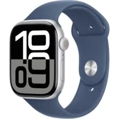Apple Watch Series 10 GPS + Cellular 46mm Silver Aluminium Case with Denim Sport Band - Size S/M
