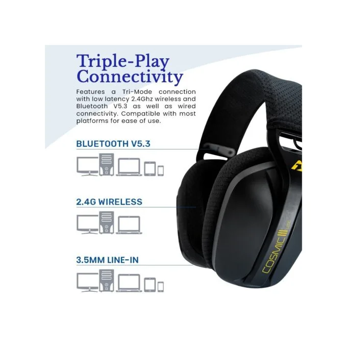 Armaggeddon Cosmic-III Lite Gaming Headset 2.4G/BT/AUX Fabric White — image 5