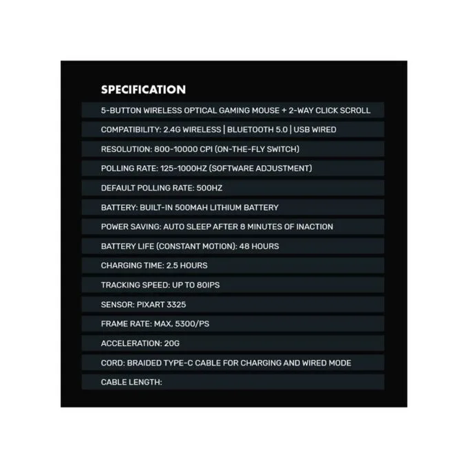 Armaggeddon Mirage V Wired+2.4G+BT Rechargeable Gaming Mouse 10000 CPI Black — image 11