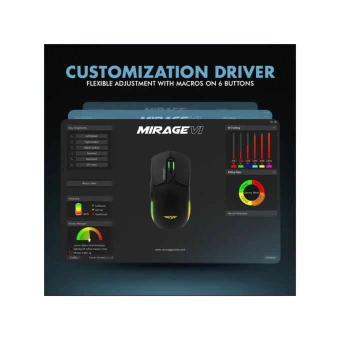 Armaggeddon Mirage VI Wired+2.4G+BT Recharge 10000CPI Gaming Mouse White — image 6