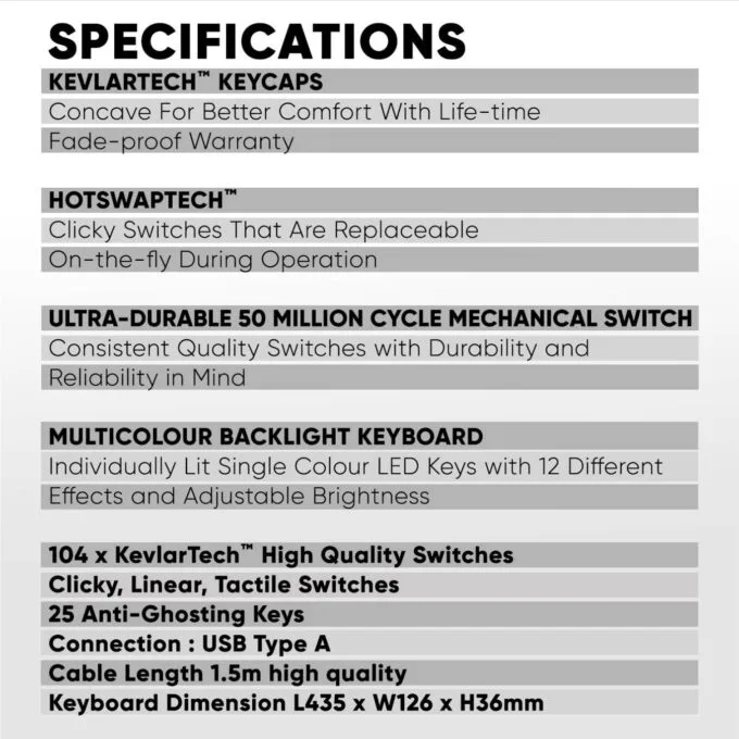 Armaggeddon MKA-7C White Mechanical Gaming Keyboard 104 Blue Clicky — image 11