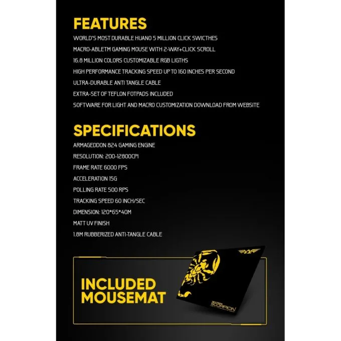 Armaggeddon Scorpion 3 Pro-Gaming Mouse - 4800 CPI - Free Mousepad — image 8