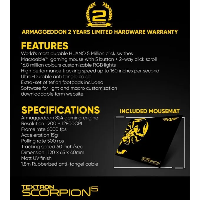 Armaggeddon Scorpion 5 Pro-Gaming Mouse with Free Mousepad — image 8
