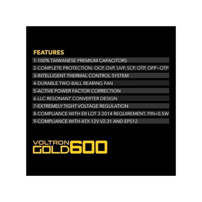 Armaggeddon Voltron Gold 600W 80+ Gold PSU - Black — image 9