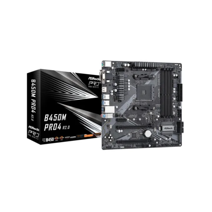 ASRock B450M Pro4 R2.0 - Micro-ATX AM4 Motherboard - 128GB DDR4, Dual M.2, USB-C, RGB — image 1