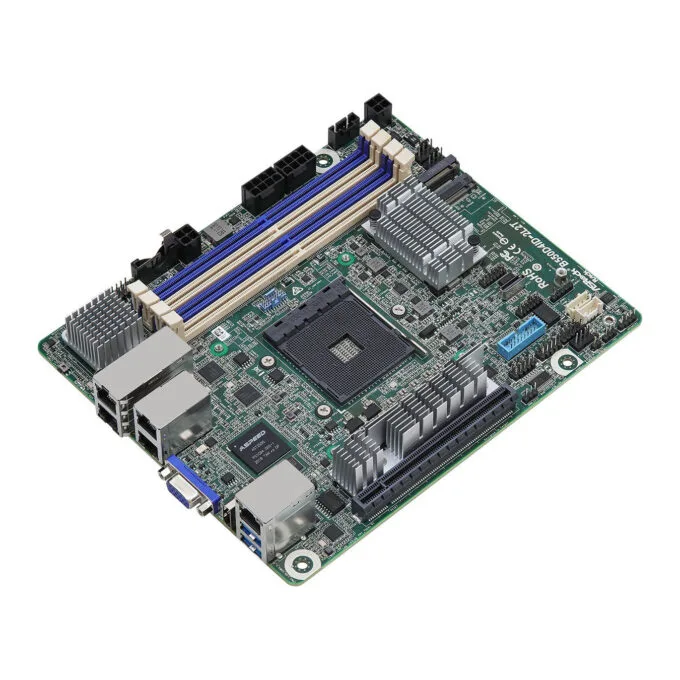 ASRock B550D4ID-2L2T - Mini-ITX AM4 Motherboard, B550 Chipset, 4x DDR4 up to 128GB, PCIe 4.0, Quad LAN, Passive Cooling - Green — image 2