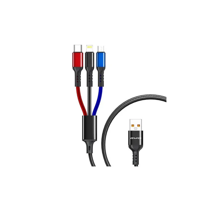 Awei CL-971 3-in-1 Fast Charging Cable - 2.4A, Lightning/Micro-USB/USB-C, 1.2m, Metal Connectors — image 2