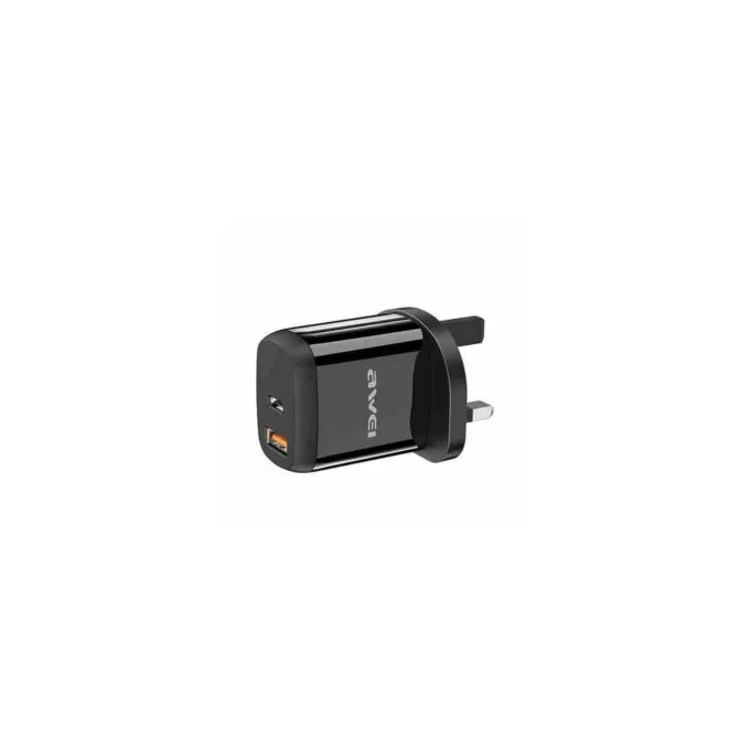 Awei PD1 Smartphone Charger Adapter - 20W USB-C PD + USB-A QC3.0 Fast Charger - Black — image 2