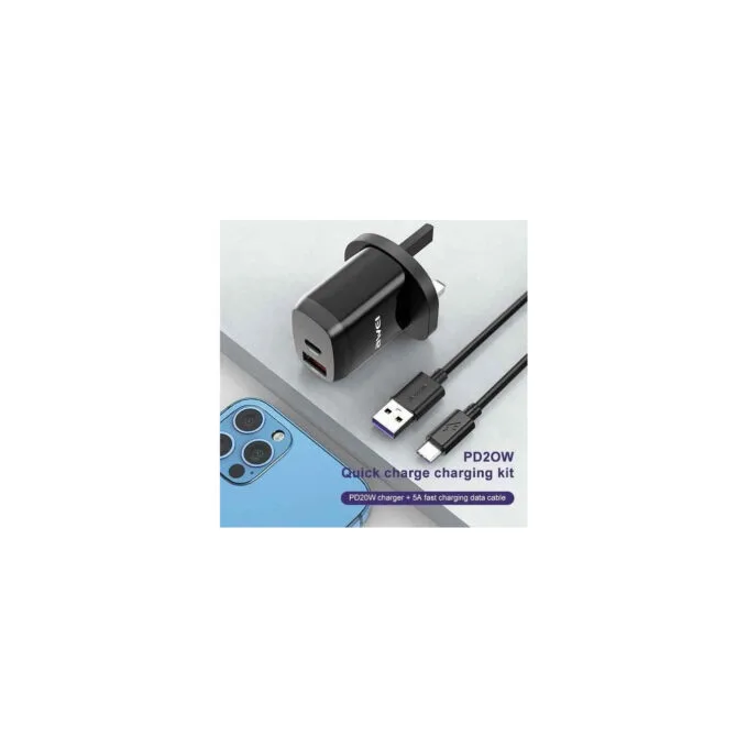Awei PD1 Smartphone Charger Adapter - 20W USB-C PD + USB-A QC3.0 Fast Charger - Black — image 4