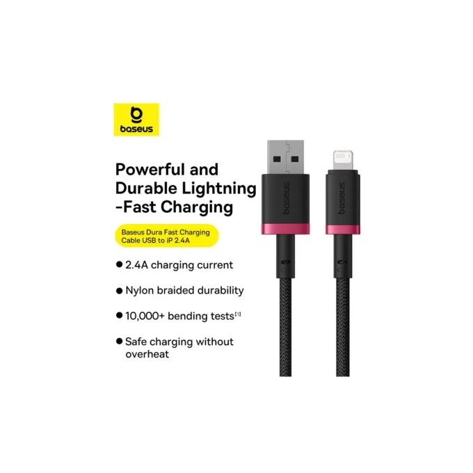 Baseus Cable - Lightning to USB-A, Dura Series, Braided, 1.0m, Black-Red — image 2