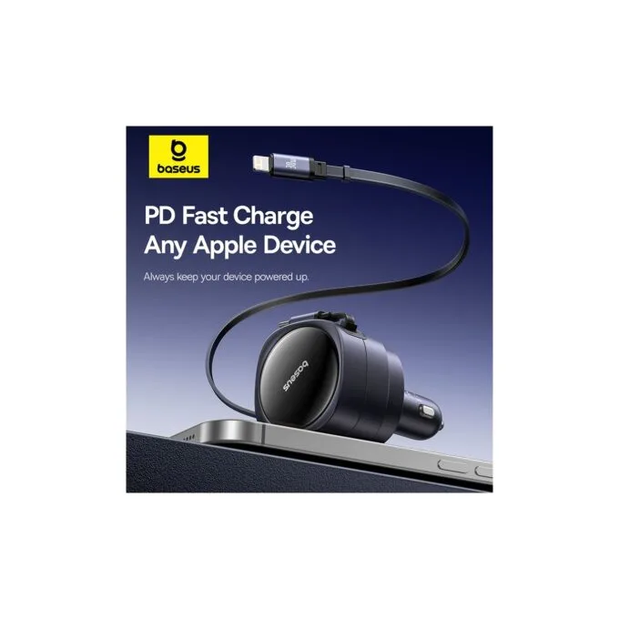 Baseus Car Charger 60W Enjoyment with Retractable Cables (C+C) Black - 60W, Retractable Cables, Black — image 2