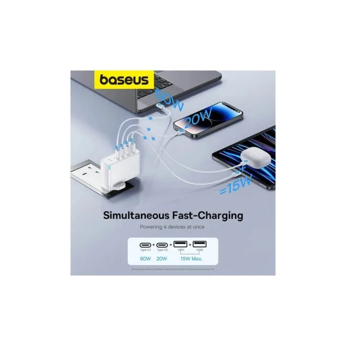 Baseus Charger Wall - 100W 2xUSB-C 2xUSB-A UK+100W USB-C Cable Black — image 3