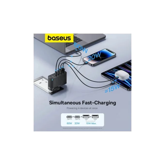 Baseus Charger Wall - 100W 2xUSB-C 2xUSB-A UK+100W USB-C Cable Black — image 4