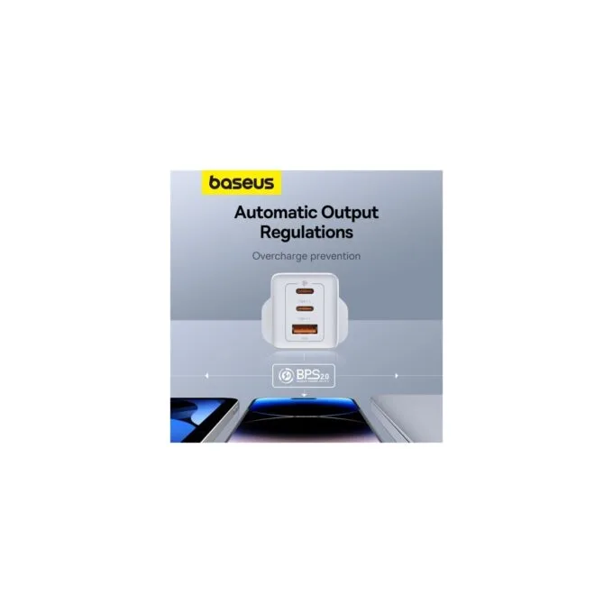 Baseus Charger Wall 65W USB-Cx2 USB-A UK+100W USB-C Cable White - 65W, USB-Cx2, USB-A, UK plug, White — image 2