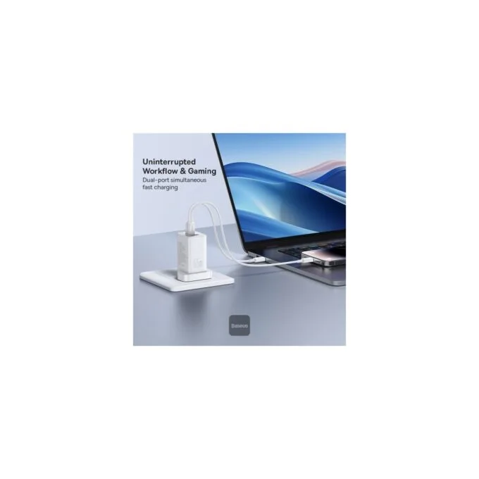 Baseus Charger Wall 65W USB-Cx2 USB-A UK+100W USB-C Cable White - 65W, USB-Cx2, USB-A, UK plug, White — image 5