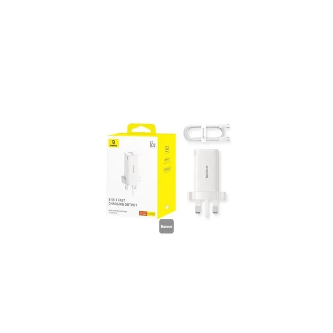 Baseus Charger Wall 65W USB-Cx2 USB-A UK+100W USB-C Cable White - 65W, USB-Cx2, USB-A, UK plug, White — image 8