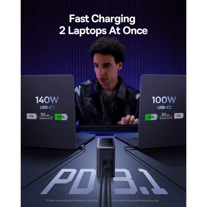 Baseus Desktop Charger 240W 3C+U+DC Touch Display & App Control incl 240W Charging Cable - Can Charge two Laptops — image 3