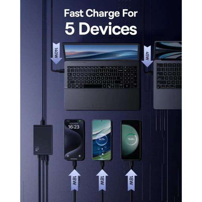 Baseus Desktop Charger 240W 3C+U+DC Touch Display & App Control incl 240W Charging Cable - Can Charge two Laptops — image 7