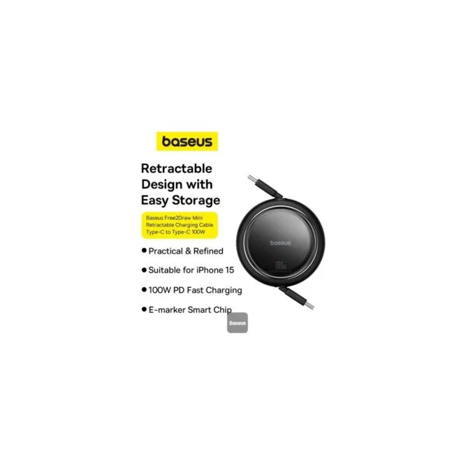 Baseus Free2Draw Mini Retractable USB-C to USB-C Cable 100W 1m Black — image 2