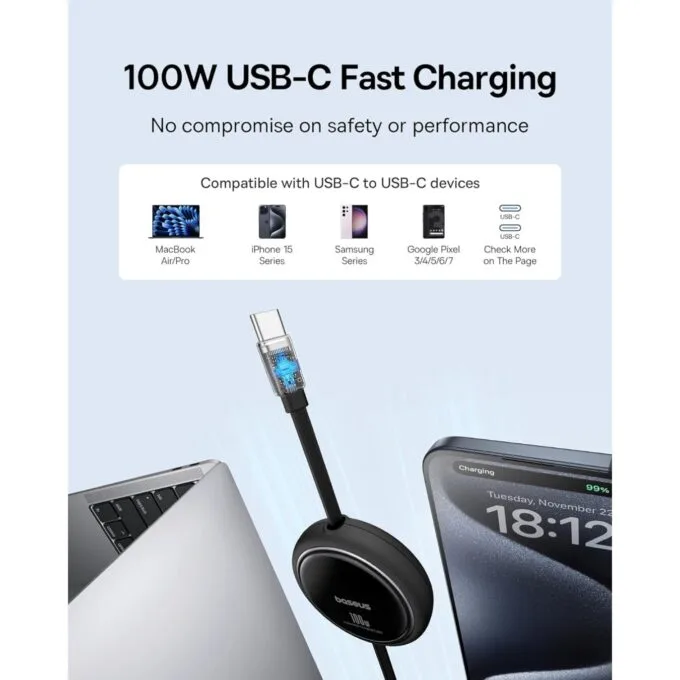 Baseus Free2Draw USB-C to USB-C Retractable Cable 100W 1m Black — image 2