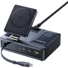 Baseus NOMOS - 5in1 Desktop 140W Wired & Wireless Charger Qi2 3xUSBC+1A with LED Display UK Plug