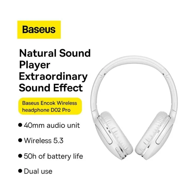 Baseus Wireless Headphones Encok - D02 Pro v2 - Over Ear White — image 7